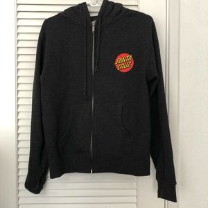 Santa Cruz logo dark gray zip up hoodie